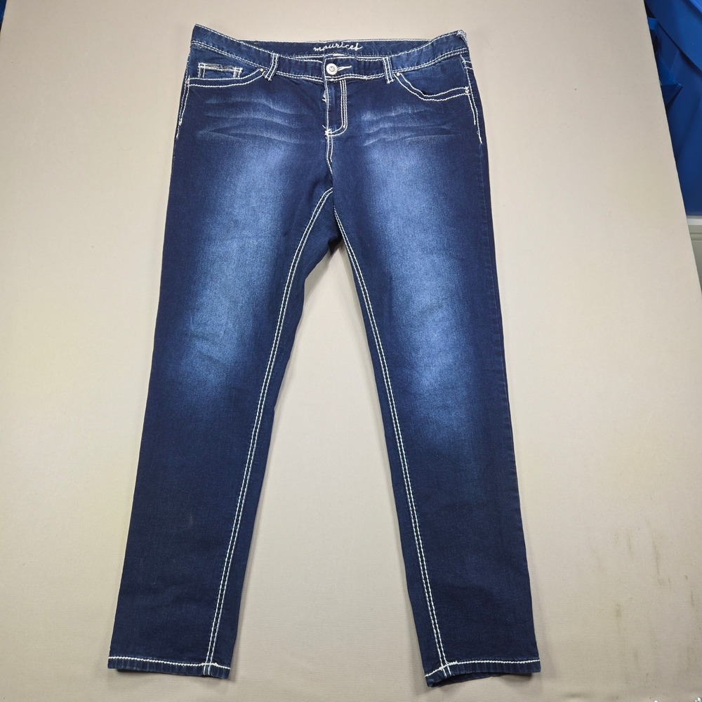 Maurices Jeans Dark Wash Contrast Stitch Sequin Pocket Blue Womens 20 REG